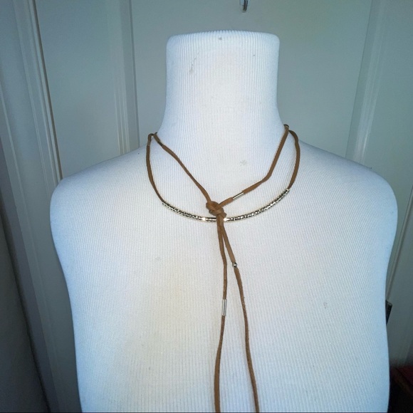 Ettika REVOLVE Brown Suede Choker Gold Accents Bolo Necklace - Picture 3 of 8